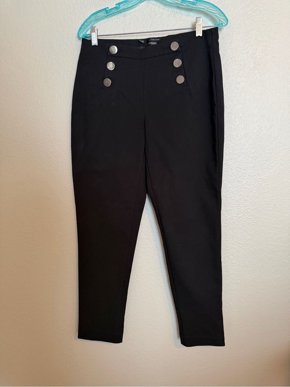 Maurices Black High-Waist Ankle Ponte Pants with Silver Buttons